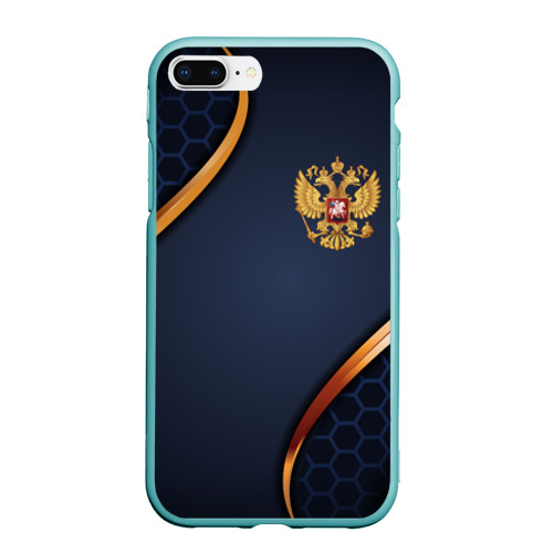 Чехол для iPhone 7Plus/8 Plus матовый с принтом Blue & gold герб России, вид спереди #2