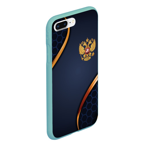 Чехол для iPhone 7Plus/8 Plus матовый с принтом Blue & gold герб России, вид сбоку #3