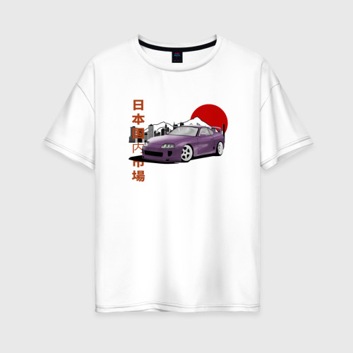 Женская футболка оверсайз из хлопка с принтом Toyota Supra A80 Mk4 Japan Legend, вид спереди №1