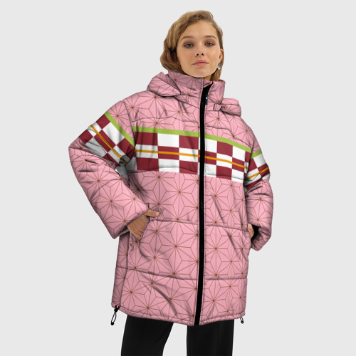 Женская зимняя куртка 3D с принтом Кимоно Незуко, фото на моделе #1