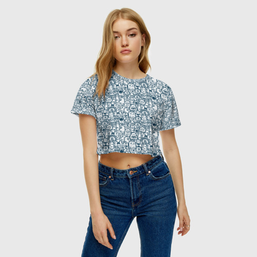 Женская футболка Crop-top 3D Монстрики с антенками, цвет 3D печать - фото 4