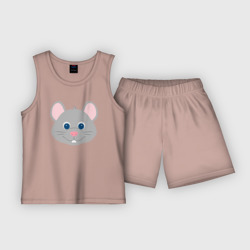 Детская пижама с шортами хлопок Серая мышка крупным планом