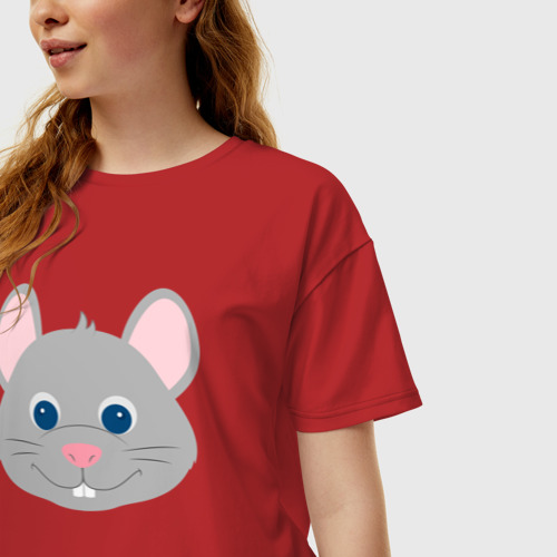 Женская футболка хлопок Oversize с принтом Серая мышка крупным планом, фото на моделе #1
