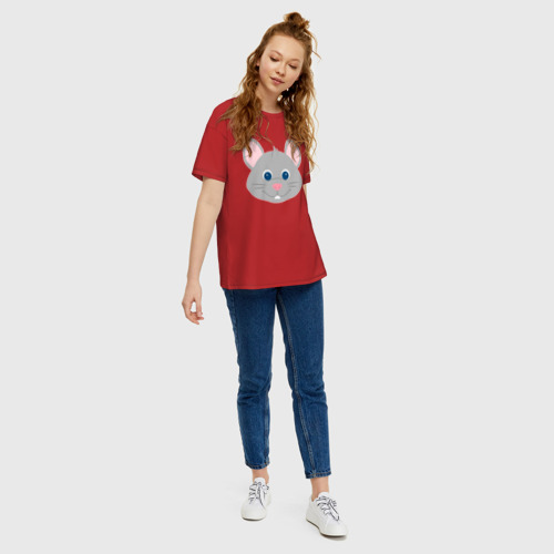 Женская футболка хлопок Oversize с принтом Серая мышка крупным планом, вид сбоку #3