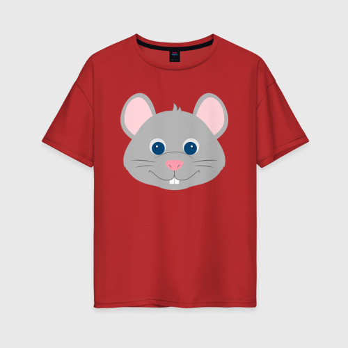 Женская футболка хлопок Oversize с принтом Серая мышка крупным планом, вид спереди #2