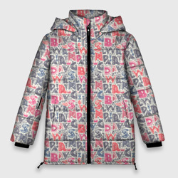 Буквы и солнце паттерн – Зимняя куртка оверсайз с принтом купить