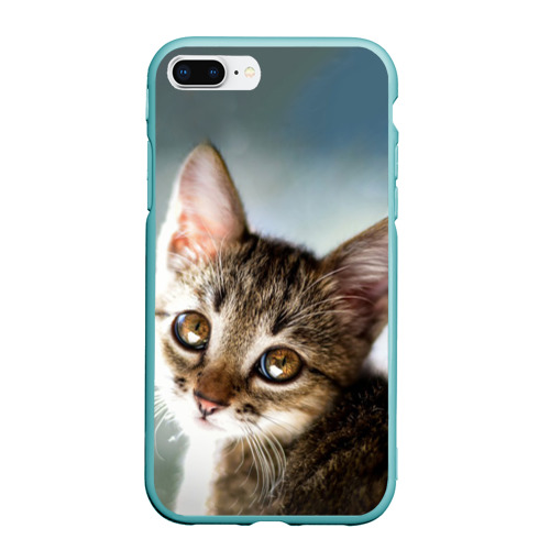 Чехол для iPhone 7Plus/8 Plus матовый Милый полосатый котёнок, цвет мятный