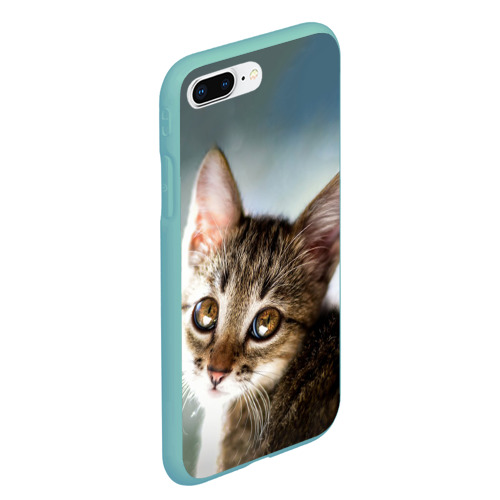 Чехол для iPhone 7Plus/8 Plus матовый Милый полосатый котёнок, цвет мятный - фото 3