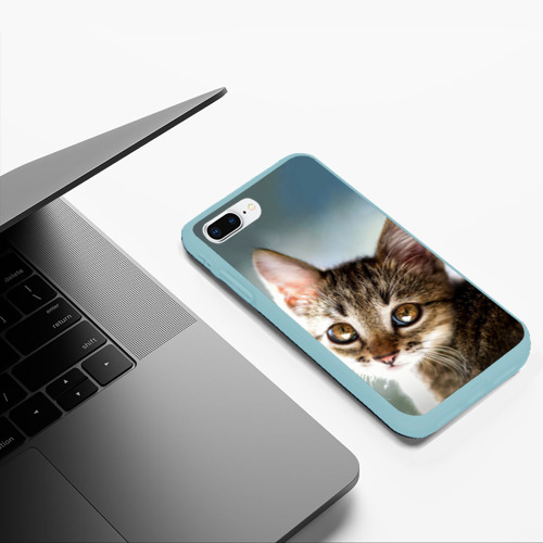 Чехол для iPhone 7Plus/8 Plus матовый Милый полосатый котёнок, цвет мятный - фото 5