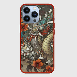 Чехол для iPhone 13 Pro Тигр и дракон мифические