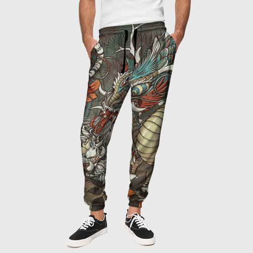 Мужские брюки 3D Тигр и дракон мифические, цвет 3D печать - фото 4