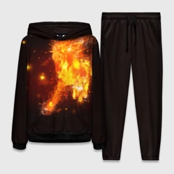 Женский костюм с толстовкой 3D Огненная лошадь мчит галопом
