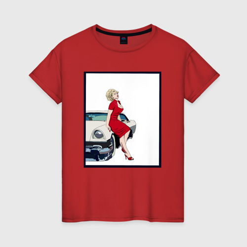 Женская футболка хлопок с принтом Автоледи рисунок, вид спереди #2