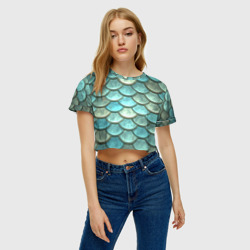 Женская футболка Crop-top 3D Чешуя рыбы крупная изумрудная шкура - фото 2