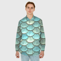 Мужская рубашка oversize 3D Чешуя рыбы крупная изумрудная шкура - фото 2