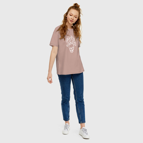 Женская футболка хлопок Oversize Bones череп, цвет пыльно-розовый - фото 5