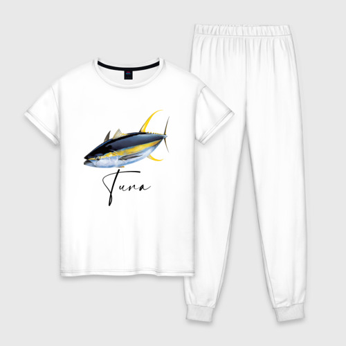 Женская пижама хлопок Желтопёрый океанский тунец, цвет белый