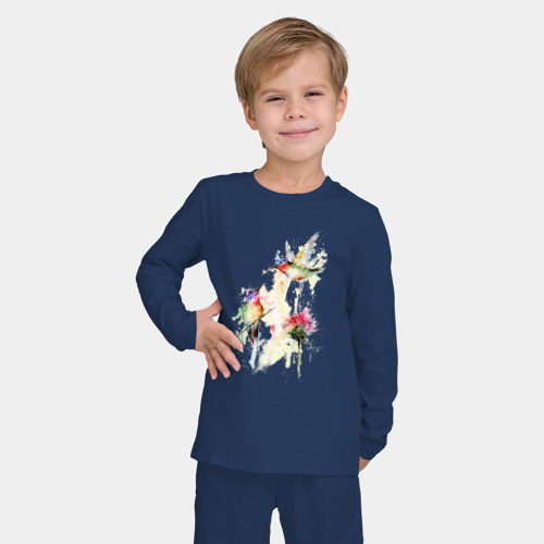 Детская пижама с лонгсливом хлопок Живопись полет колибри, цвет темно-синий - фото 3