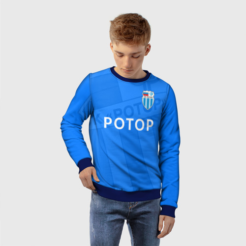 Детский свитшот 3D с принтом ФК Ротор - Волгоград - Большой логотип, фото на моделе #1