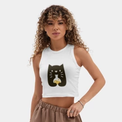Женская укороченная майка-топ хлопок Котик - Химик - фото 2