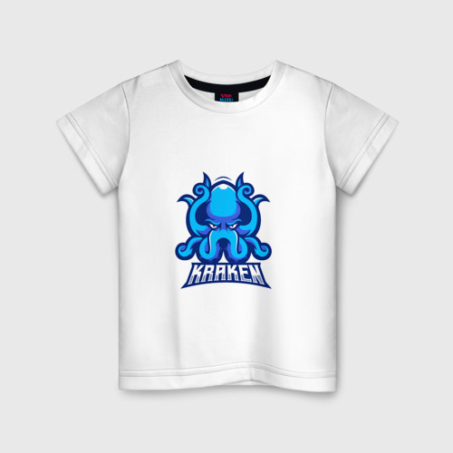 Детская футболка из хлопка с принтом Team Kraken, вид спереди №1