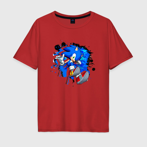 Мужская футболка хлопок Oversize Ёжик Соник - видеоигра, цвет красный
