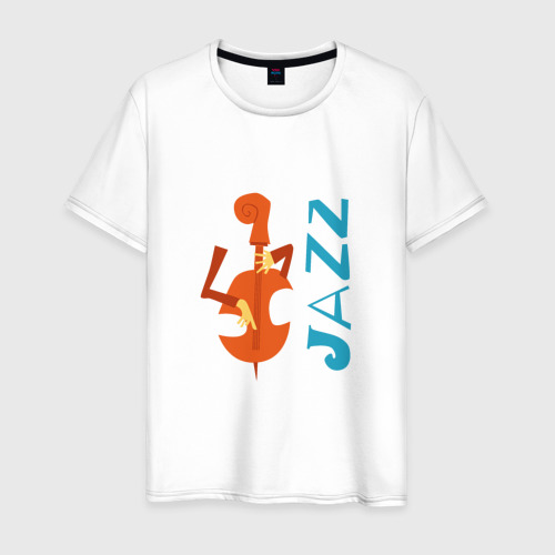 Мужская футболка из хлопка с принтом Джаз — Контрабас, вид спереди №1