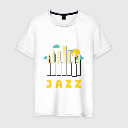 Мужская футболка из хлопка с принтом Jazz City, вид спереди №1
