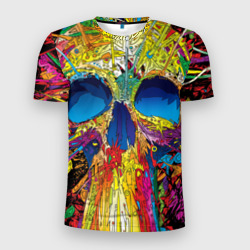 Мужская футболка 3D Slim Абстракция череп разноцветный