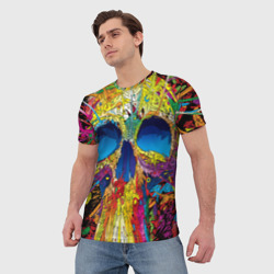Мужская футболка 3D Абстракция череп разноцветный - фото 2