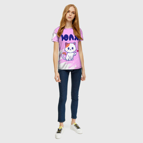 Женская футболка 3D Юля кошечка с сердечком, цвет 3D печать - фото 5