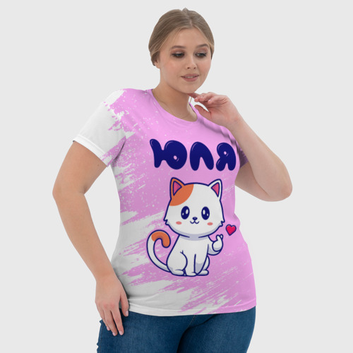 Женская футболка 3D Юля кошечка с сердечком, цвет 3D печать - фото 6