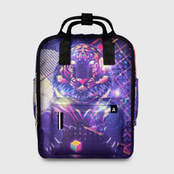 Женский рюкзак 3D Космический фиолетовый тигр в ретро стиле