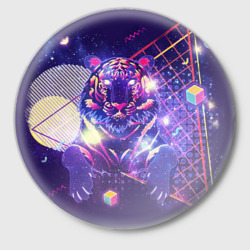 Значок Космический фиолетовый тигр в ретро стиле