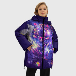 Женская зимняя куртка Oversize Космический фиолетовый тигр в ретро стиле - фото 2