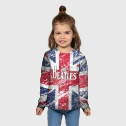 Детский лонгслив 3D The Beatles - лого на фоне флага Великобритании - фото 2