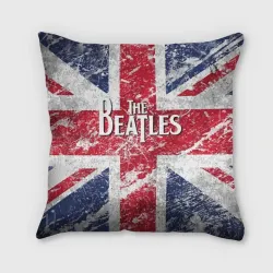 Подушка 3D The Beatles - лого на фоне флага Великобритании
