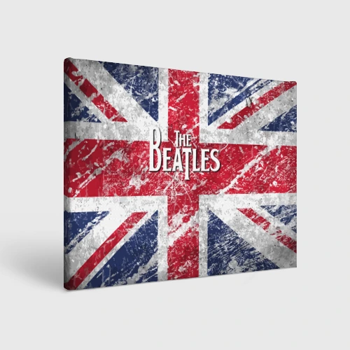 Холст прямоугольный The Beatles - лого на фоне флага Великобритании