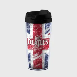 Термокружка-непроливайка The Beatles - лого на фоне флага Великобритании