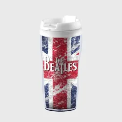 Термокружка-непроливайка The Beatles - лого на фоне флага Великобритании
