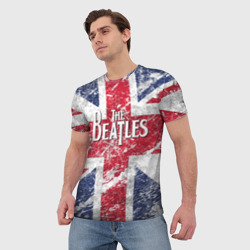 Мужская футболка 3D The Beatles - лого на фоне флага Великобритании - фото 2