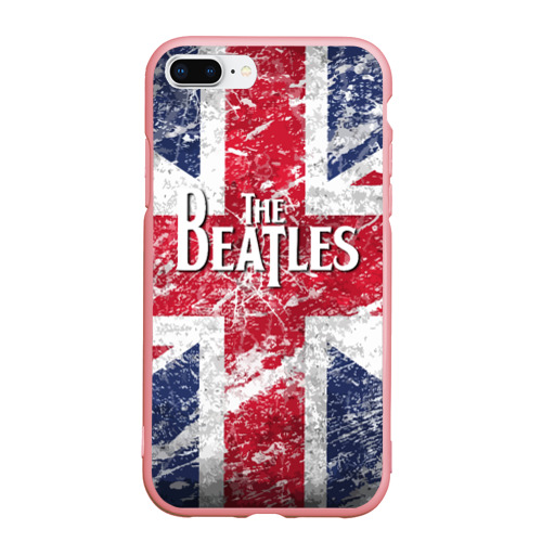 Чехол для iPhone 7Plus/8 Plus матовый The Beatles - лого на фоне флага Великобритании, цвет баблгам