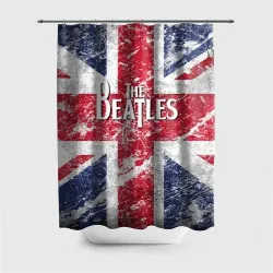 Штора 3D для ванной The Beatles - лого на фоне флага Великобритании