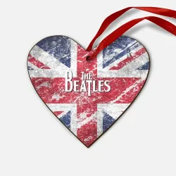 Деревянная игрушка Сердце The Beatles - лого на фоне флага Великобритании