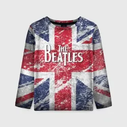 Детский лонгслив 3D The Beatles - лого на фоне флага Великобритании