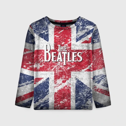 Детский лонгслив 3D The Beatles - лого на фоне флага Великобритании