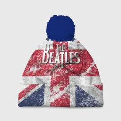 Шапка 3D c помпоном The Beatles - лого на фоне флага Великобритании