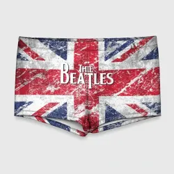 Мужские купальные плавки 3D The Beatles - лого на фоне флага Великобритании