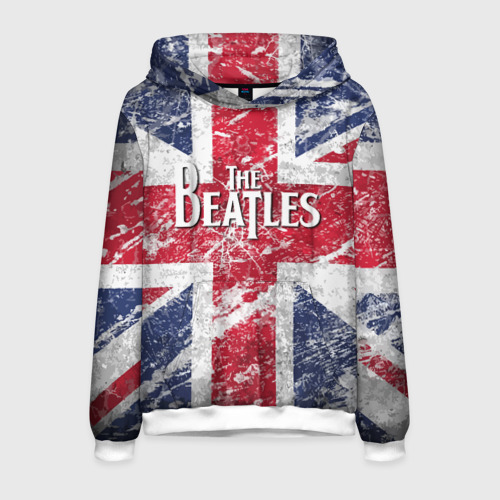 Мужская толстовка 3D The Beatles - лого на фоне флага Великобритании, цвет белый
