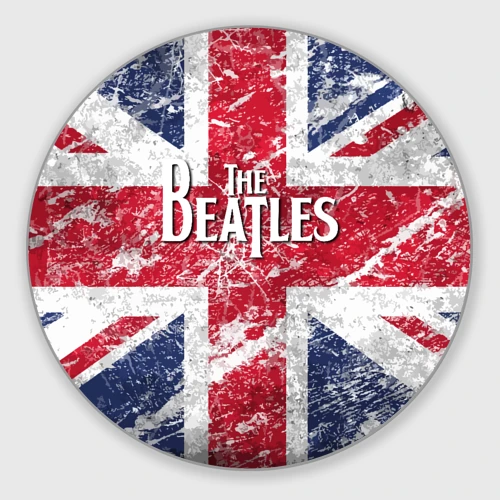 Круглый коврик для мышки The Beatles - лого на фоне флага Великобритании